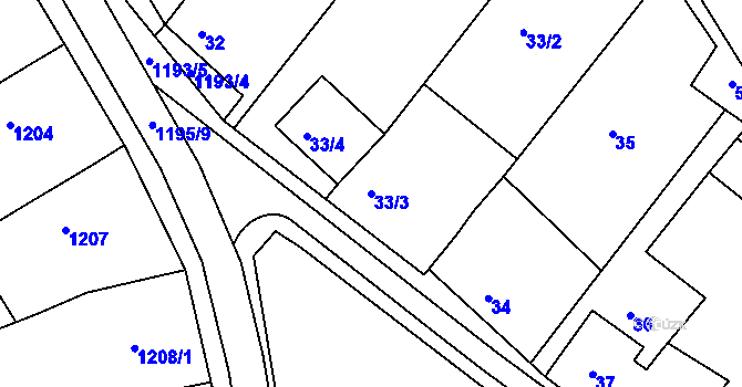 Parcela st. 33/3 v KÚ Svatobořice, Katastrální mapa