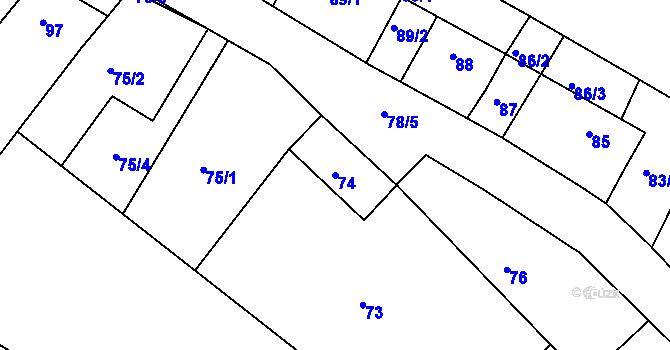 Parcela st. 74 v KÚ Svatobořice, Katastrální mapa