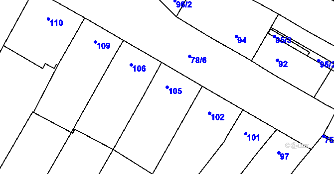 Parcela st. 105 v KÚ Svatobořice, Katastrální mapa