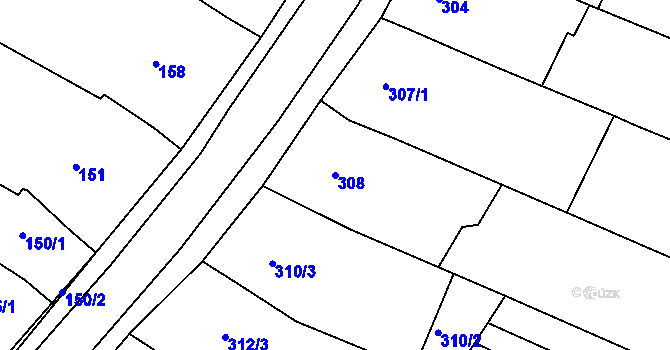 Parcela st. 308 v KÚ Svatobořice, Katastrální mapa