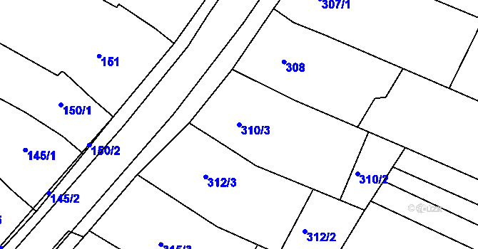 Parcela st. 310/3 v KÚ Svatobořice, Katastrální mapa