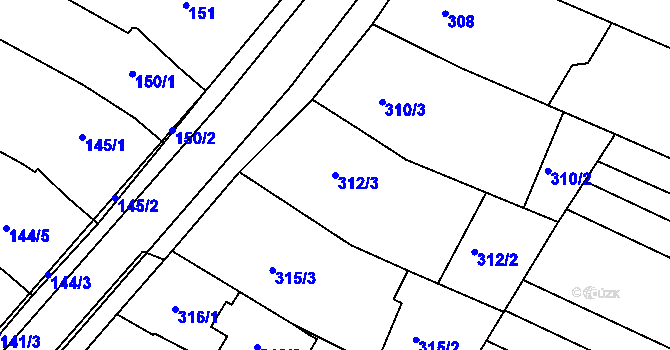 Parcela st. 312/3 v KÚ Svatobořice, Katastrální mapa