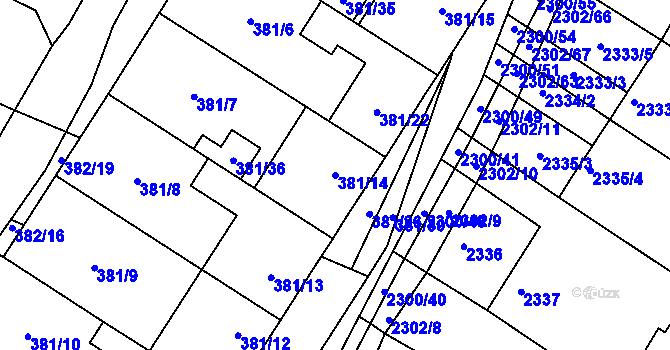 Parcela st. 381/14 v KÚ Svatobořice, Katastrální mapa