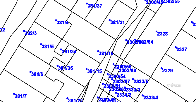 Parcela st. 381/16 v KÚ Svatobořice, Katastrální mapa
