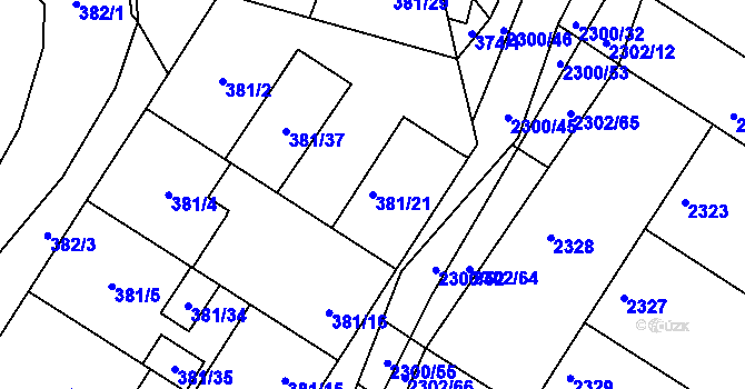Parcela st. 381/21 v KÚ Svatobořice, Katastrální mapa