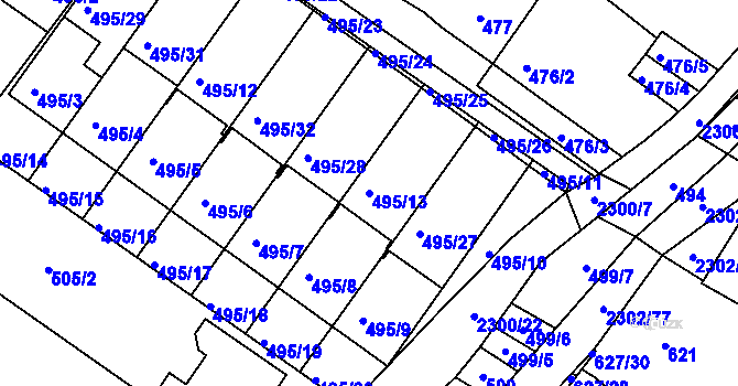 Parcela st. 495/13 v KÚ Svatobořice, Katastrální mapa