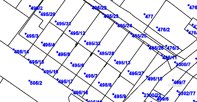 Parcela st. 495/28 v KÚ Svatobořice, Katastrální mapa