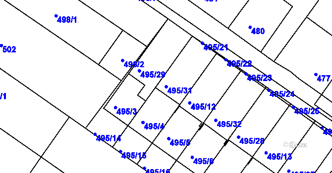 Parcela st. 495/31 v KÚ Svatobořice, Katastrální mapa