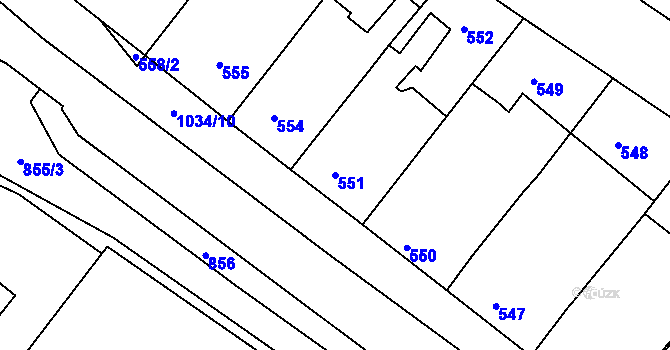 Parcela st. 551 v KÚ Svatobořice, Katastrální mapa
