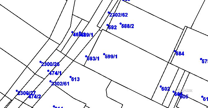 Parcela st. 599/1 v KÚ Svatobořice, Katastrální mapa