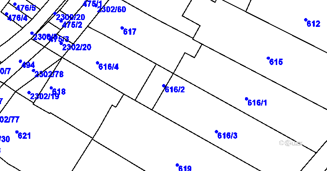 Parcela st. 616/2 v KÚ Svatobořice, Katastrální mapa