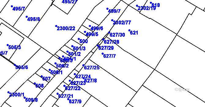 Parcela st. 627/7 v KÚ Svatobořice, Katastrální mapa