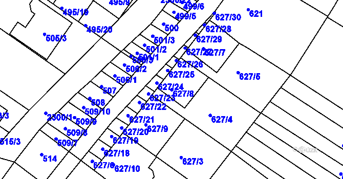 Parcela st. 627/8 v KÚ Svatobořice, Katastrální mapa