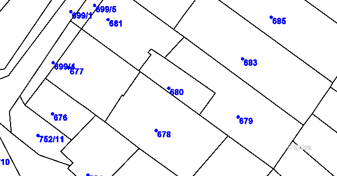 Parcela st. 680 v KÚ Svatobořice, Katastrální mapa
