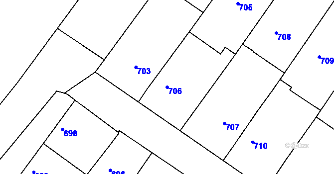 Parcela st. 706 v KÚ Svatobořice, Katastrální mapa