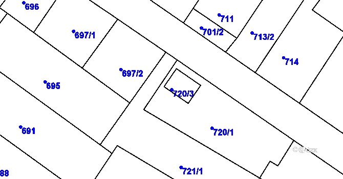 Parcela st. 720/3 v KÚ Svatobořice, Katastrální mapa
