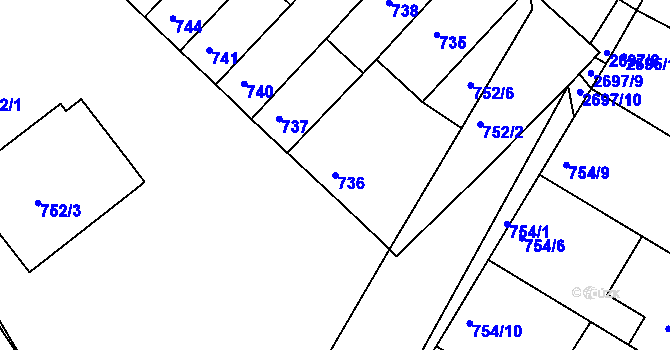 Parcela st. 736 v KÚ Svatobořice, Katastrální mapa