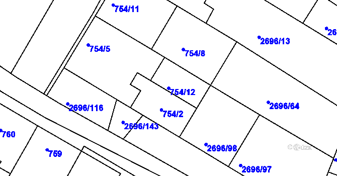 Parcela st. 754/12 v KÚ Svatobořice, Katastrální mapa