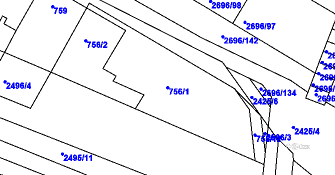 Parcela st. 756/1 v KÚ Svatobořice, Katastrální mapa