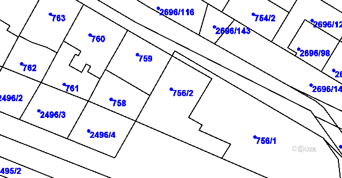Parcela st. 756/2 v KÚ Svatobořice, Katastrální mapa