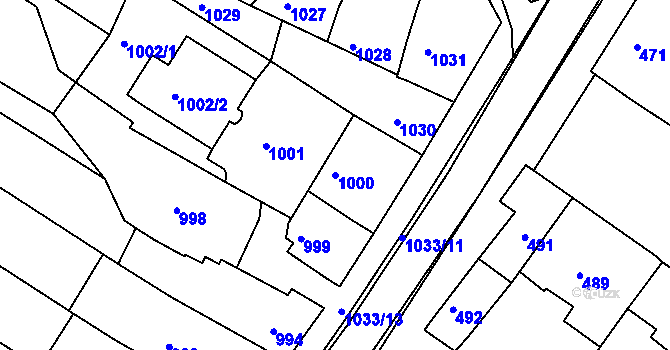 Parcela st. 1000 v KÚ Svatobořice, Katastrální mapa