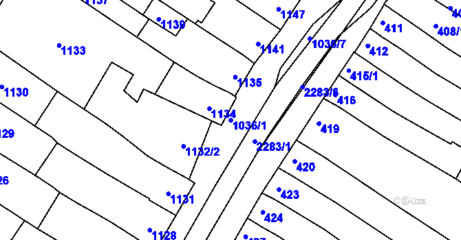 Parcela st. 1036/1 v KÚ Svatobořice, Katastrální mapa