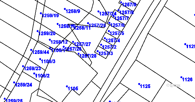 Parcela st. 1257/3 v KÚ Svatobořice, Katastrální mapa