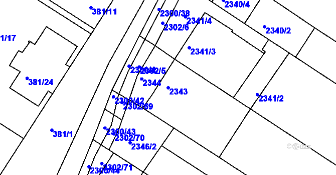 Parcela st. 2343 v KÚ Svatobořice, Katastrální mapa