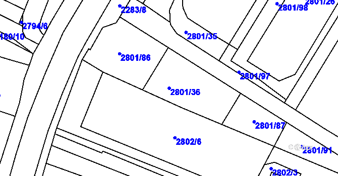Parcela st. 2801/36 v KÚ Svatobořice, Katastrální mapa