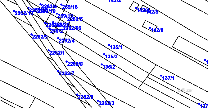 Parcela st. 135/3 v KÚ Svatobořice, Katastrální mapa