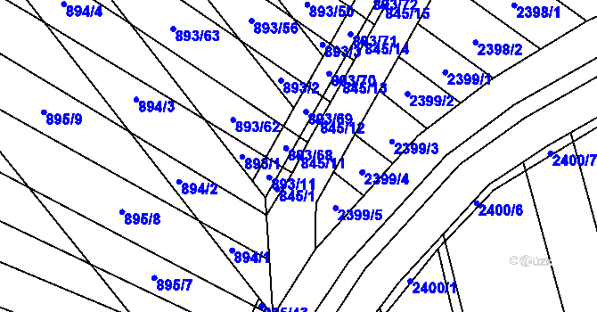 Parcela st. 845/11 v KÚ Svatobořice, Katastrální mapa
