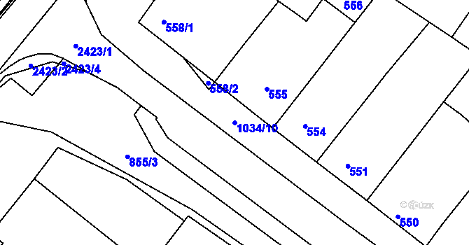 Parcela st. 1034/10 v KÚ Svatobořice, Katastrální mapa