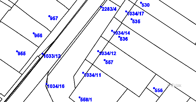 Parcela st. 1034/12 v KÚ Svatobořice, Katastrální mapa