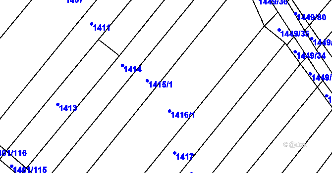 Parcela st. 1415/2 v KÚ Svatobořice, Katastrální mapa