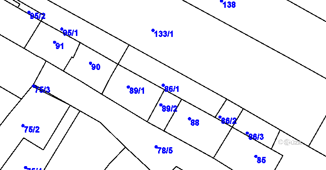 Parcela st. 86/1 v KÚ Svatobořice, Katastrální mapa