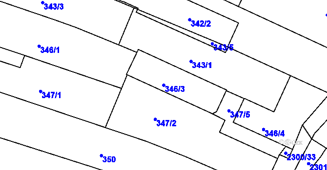 Parcela st. 346/3 v KÚ Svatobořice, Katastrální mapa