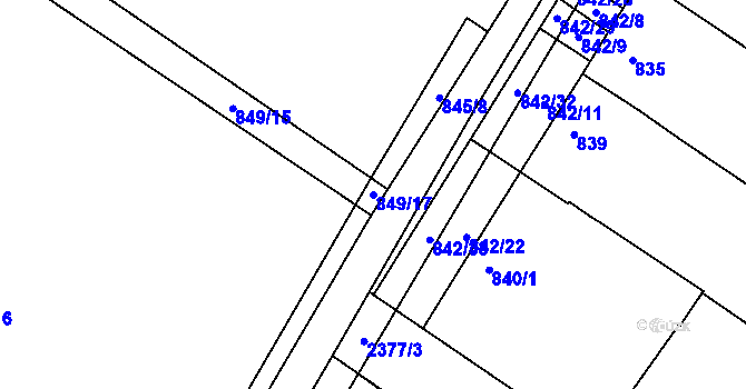 Parcela st. 849/17 v KÚ Svatobořice, Katastrální mapa