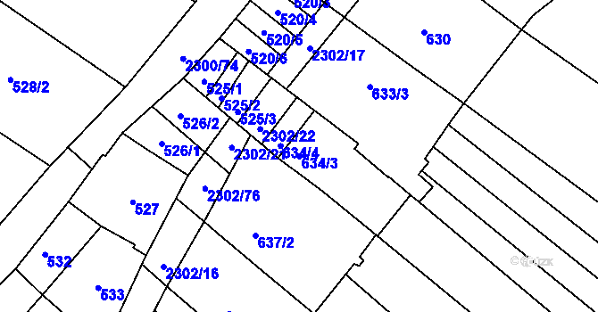 Parcela st. 634/3 v KÚ Svatobořice, Katastrální mapa