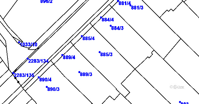 Parcela st. 885/3 v KÚ Svatobořice, Katastrální mapa