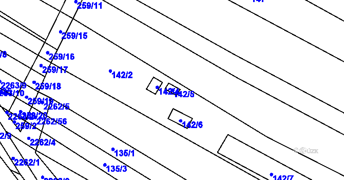 Parcela st. 142/5 v KÚ Svatobořice, Katastrální mapa