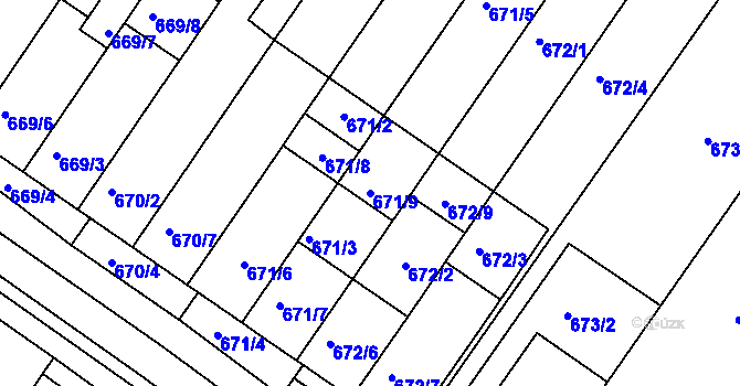 Parcela st. 671/9 v KÚ Svatobořice, Katastrální mapa