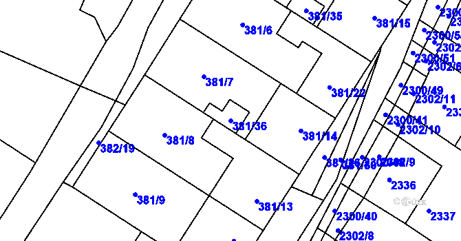 Parcela st. 381/36 v KÚ Svatobořice, Katastrální mapa