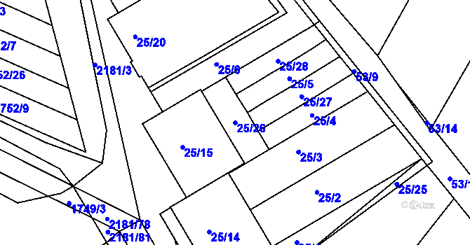 Parcela st. 25/26 v KÚ Svatobořice, Katastrální mapa