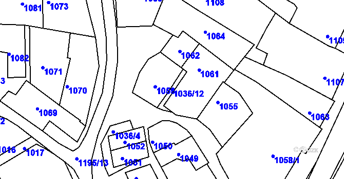 Parcela st. 1036/12 v KÚ Svatobořice, Katastrální mapa