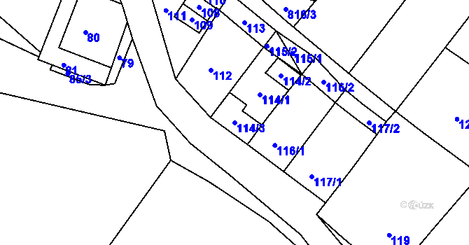 Parcela st. 114/3 v KÚ Svatoslav u Tišnova, Katastrální mapa