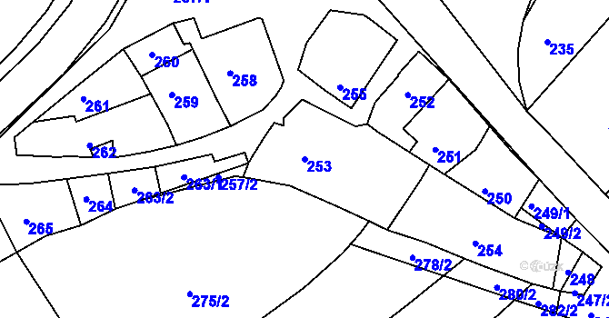 Parcela st. 253 v KÚ Svatoslav u Tišnova, Katastrální mapa