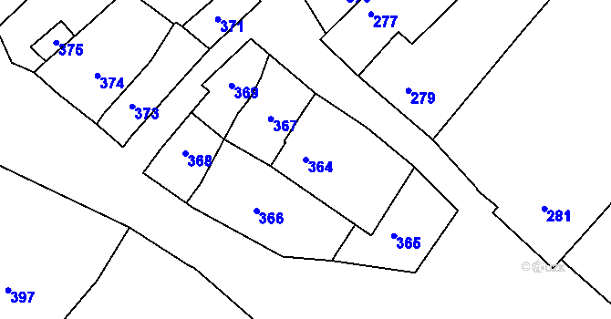 Parcela st. 364 v KÚ Svatoslav u Tišnova, Katastrální mapa