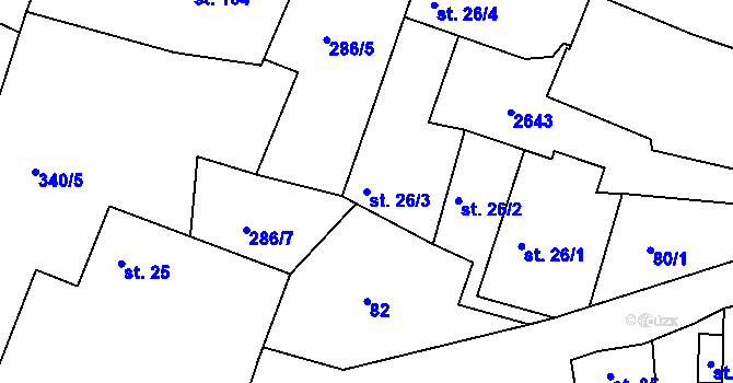 Parcela st. 26/3 v KÚ Svatoslav u Třebíče, Katastrální mapa