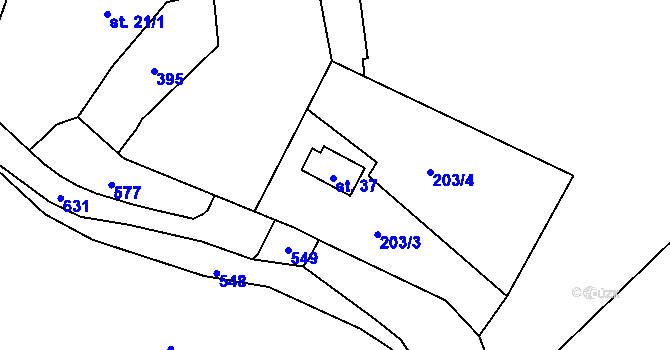 Parcela st. 37 v KÚ Bražná, Katastrální mapa