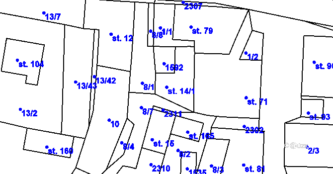 Parcela st. 14/1 v KÚ Drážkov, Katastrální mapa